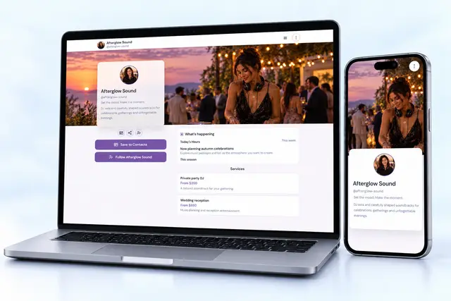 Afterglow Sound NciteMe profile shown on an angled laptop and phone