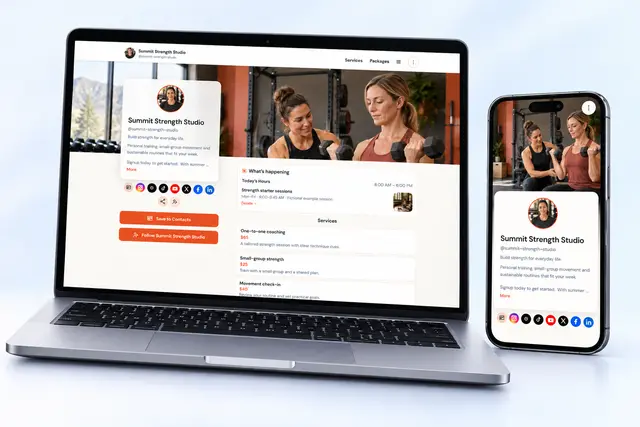 Summit Strength Studio NciteMe profile shown on an angled laptop and phone