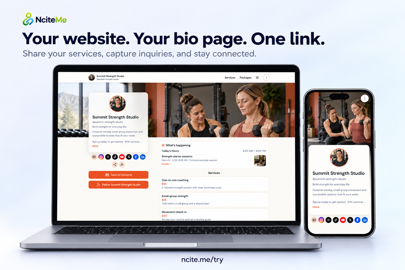 Your website. Your bio page. One link. — NciteMe