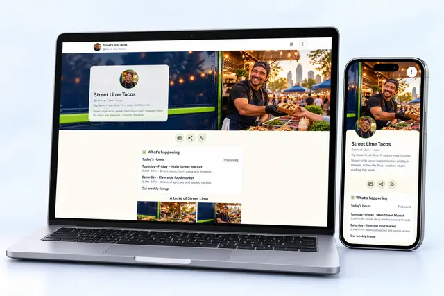 Street Lime Tacos NciteMe profile shown on an angled laptop and phone