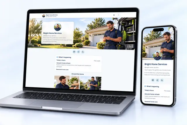 Bright Home Services NciteMe profile shown on an angled laptop and phone
