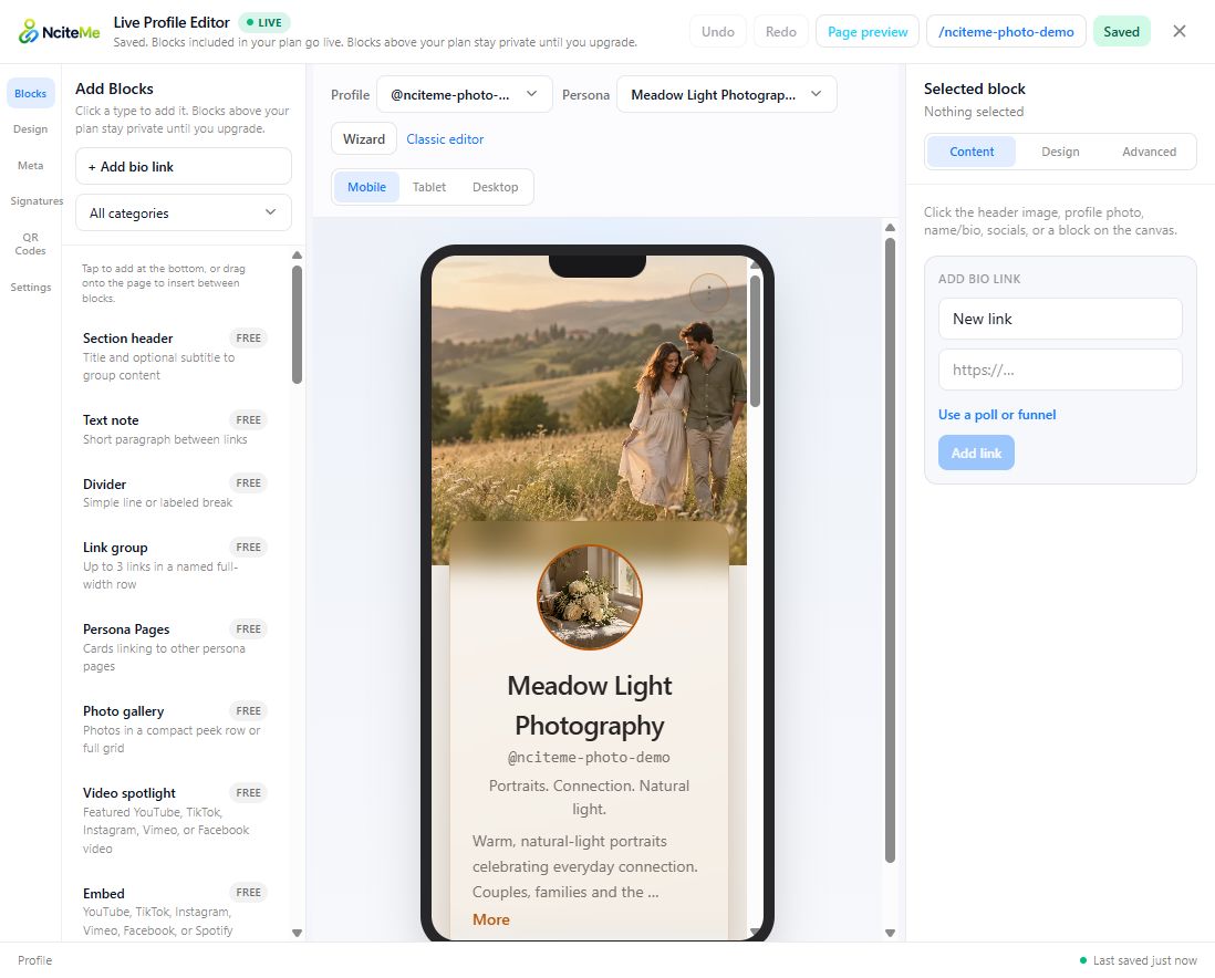 Actual live editor — mobile hero