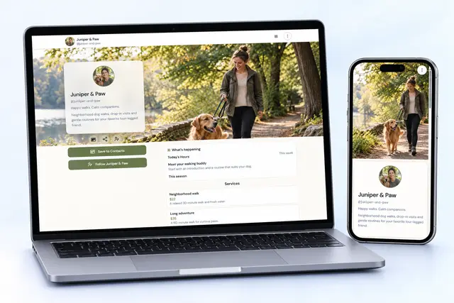 Juniper & Paw NciteMe profile shown on an angled laptop and phone